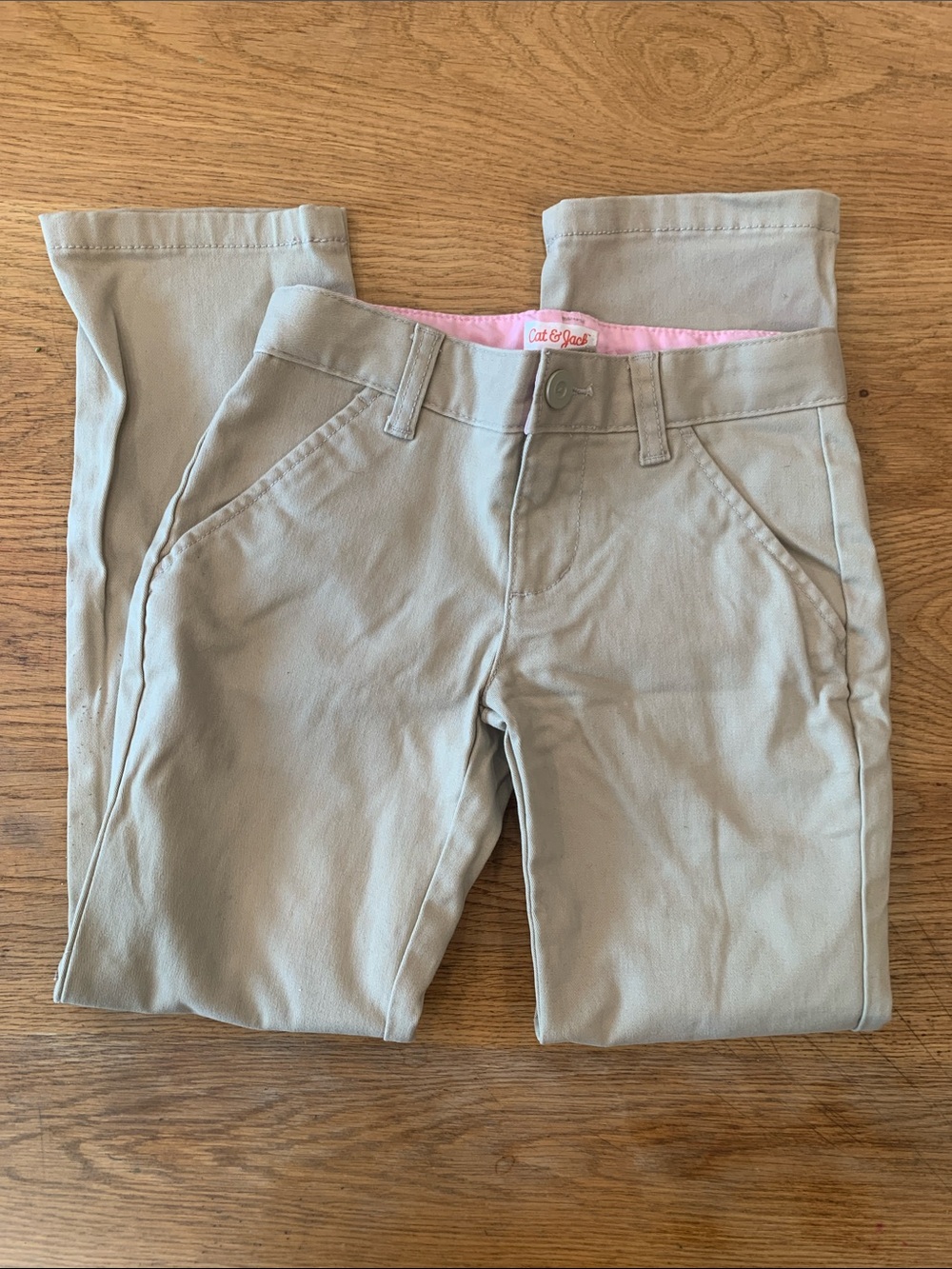 Cat & Jack Tan Girls' Chino Pants with Pink Waistband Detail